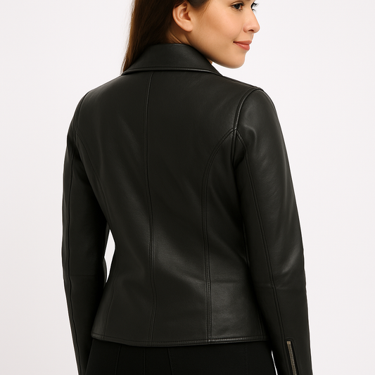 Women’s Black Asymmetrical Moto Leather Jacket – Sleek Fit Edition