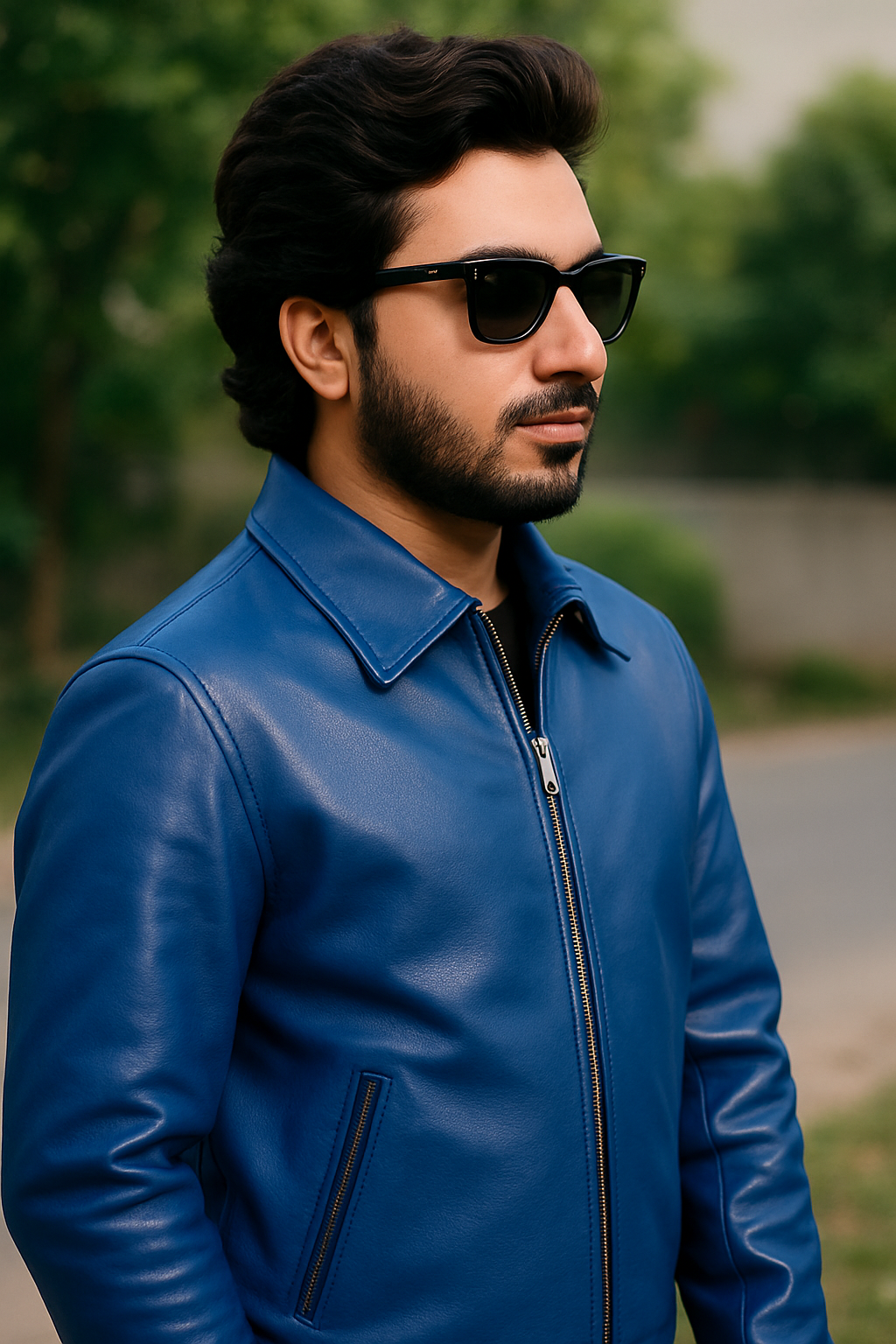 Blue Classic Leather Jacket – Urban Bold Edition