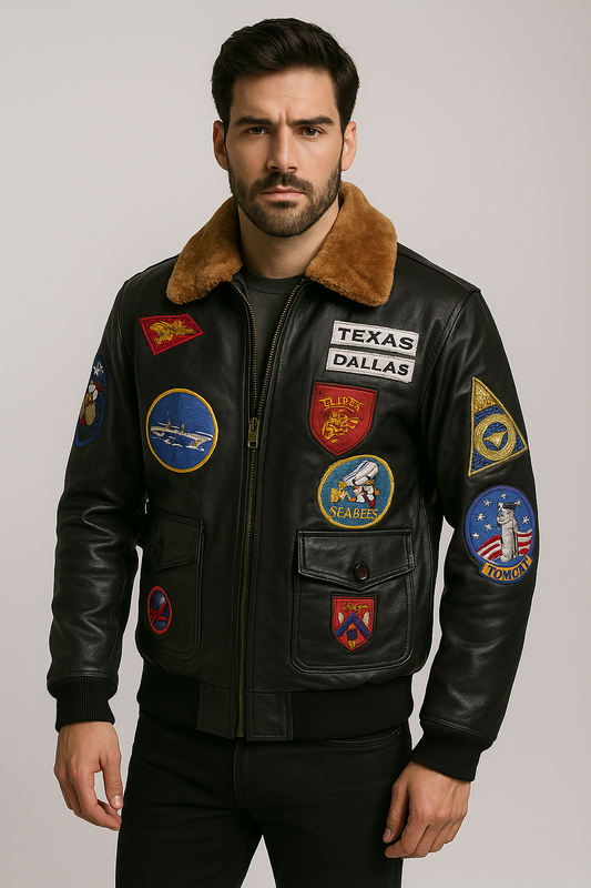 Commander Aviator™ Bomber Leather Jacket – Patch Edition