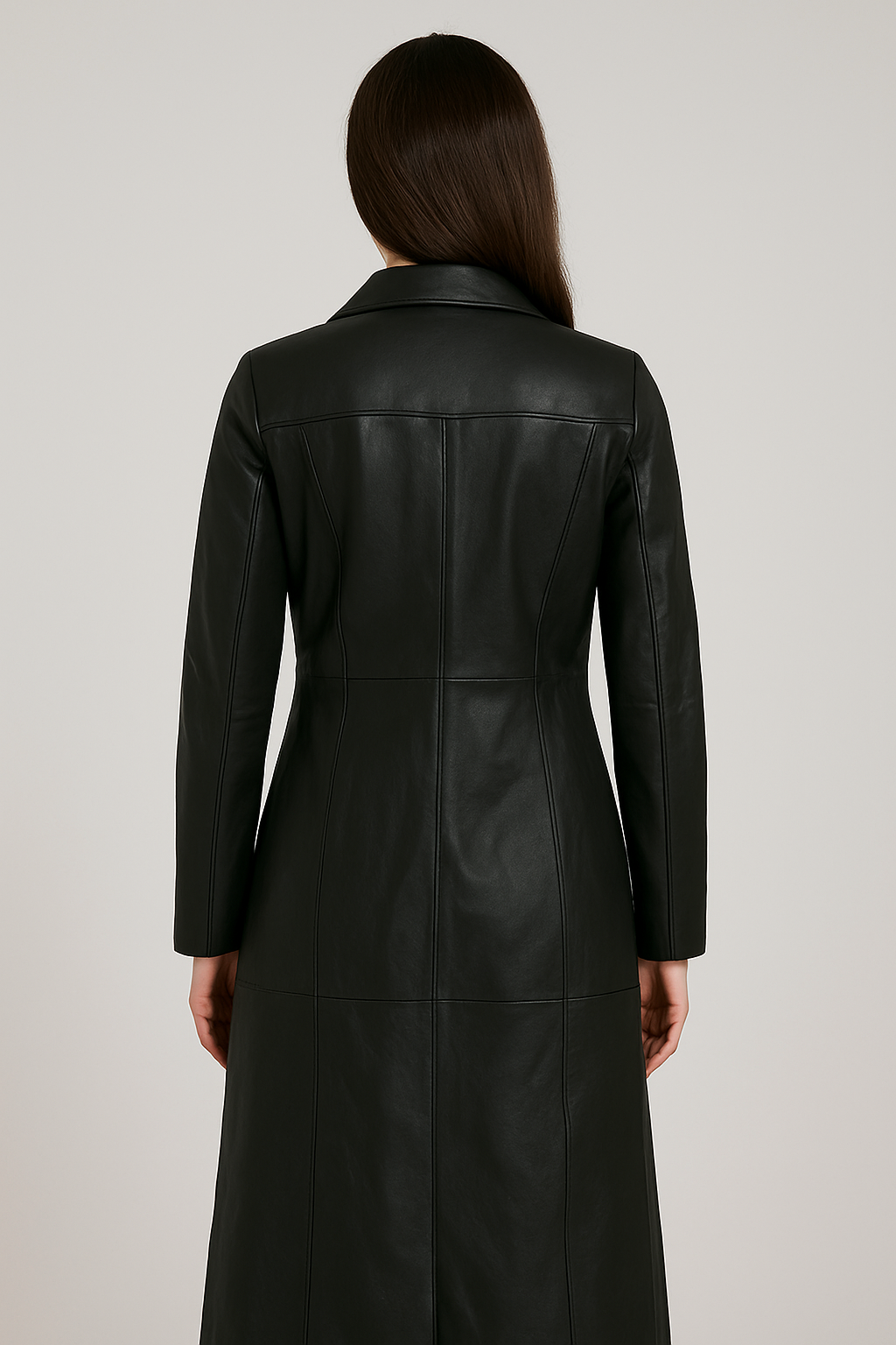 Women's Classic Long Brown Leather Coat