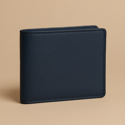 Classic Navy Blue Bifold Leather Wallet – APCO Collection