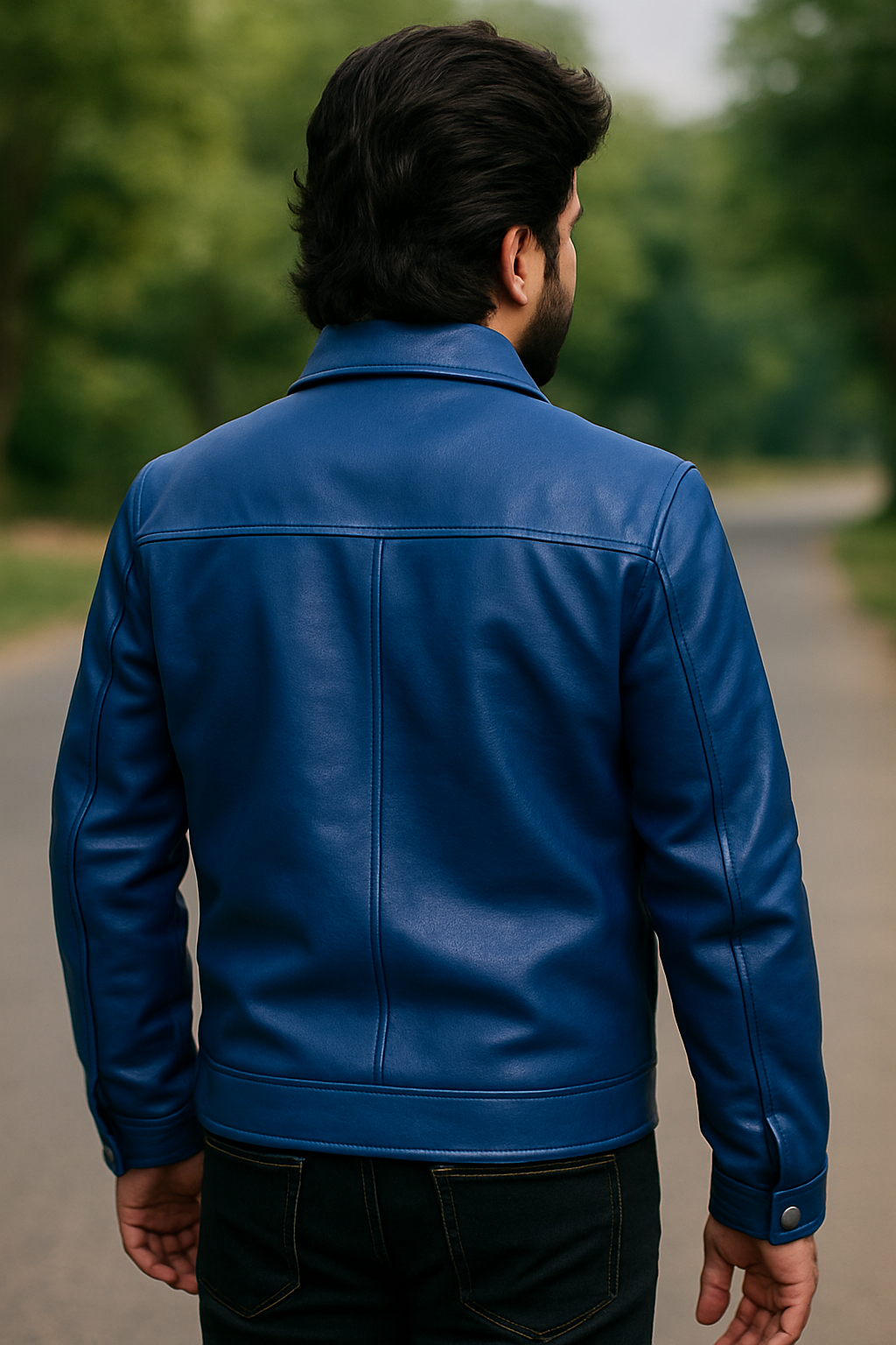 Blue Classic Leather Jacket – Urban Bold Edition