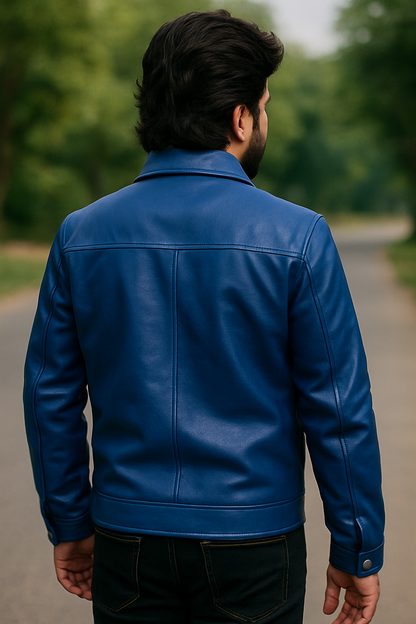 Blue Classic Leather Jacket – Urban Bold Edition