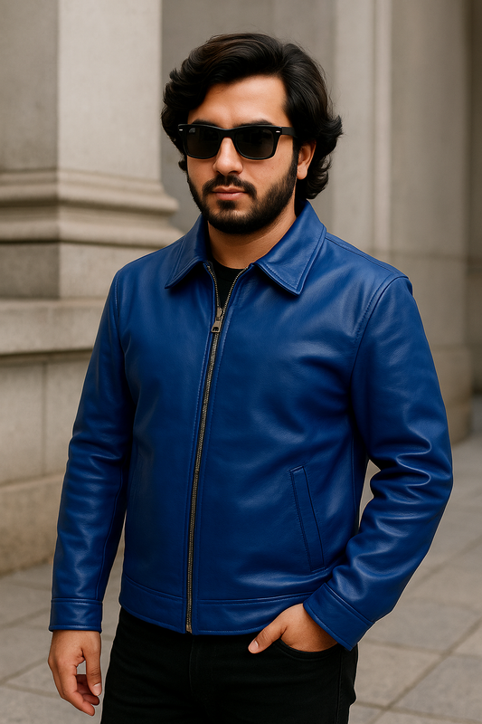 Blue Classic Leather Jacket – Urban Bold Edition