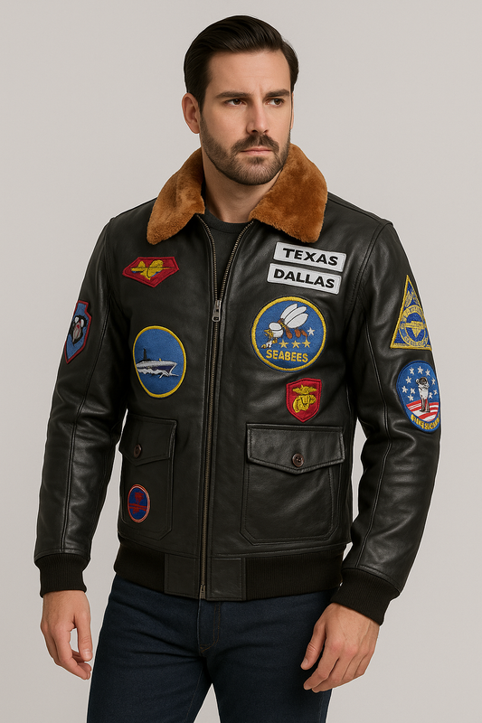 Commander Aviator™ Bomber Leather Jacket – Patch Edition